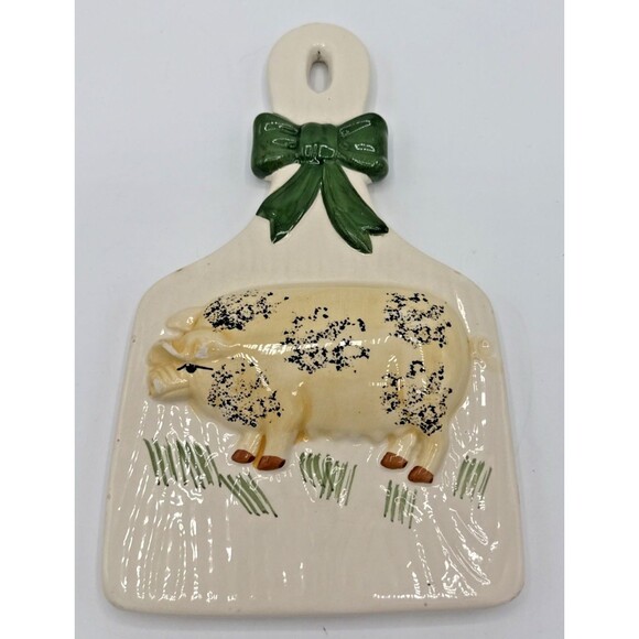 Country Kitchen Pig W/Bow Wall Hanging Trivet Decor Ceramic Painted 9.5” - Picture 9 of 12